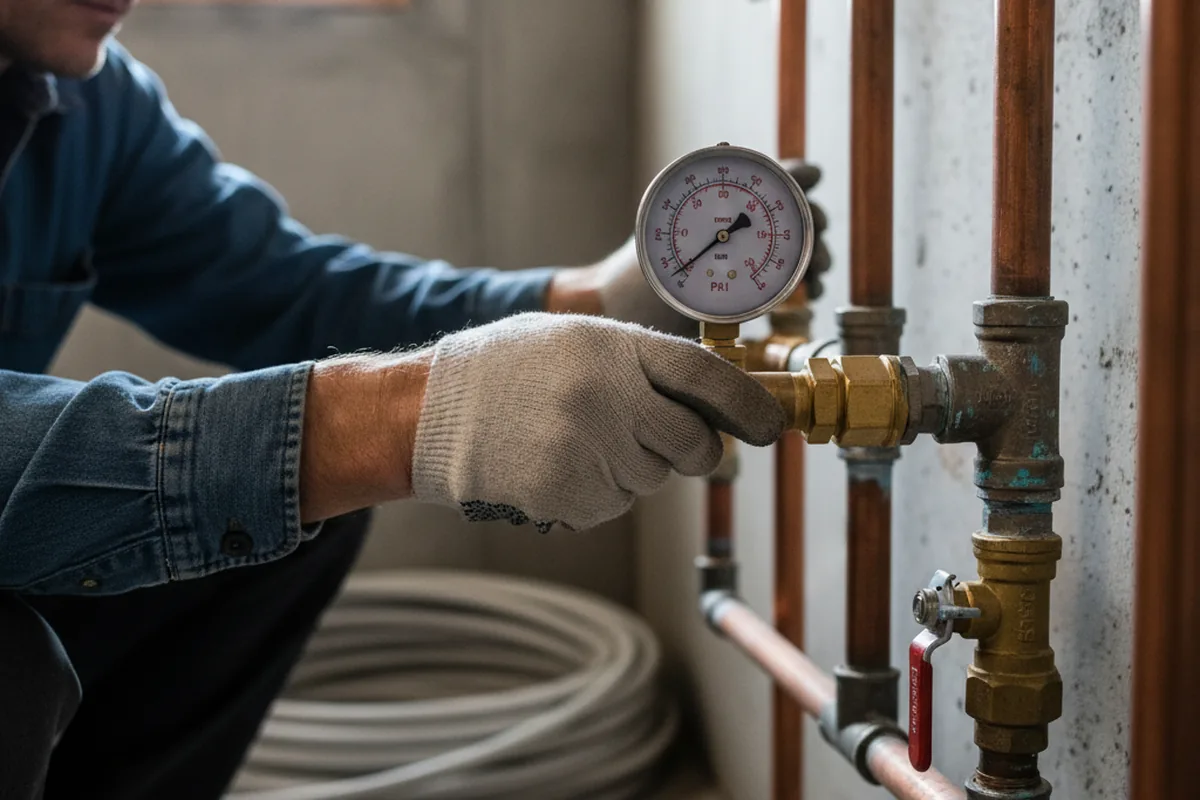 Pressure testing a repaired line during Water Line Repair in Sumava Resorts
